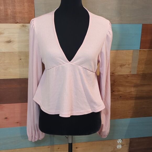 NWOT LARGE pink long sleeve crop top shein - Picture 1 of 3